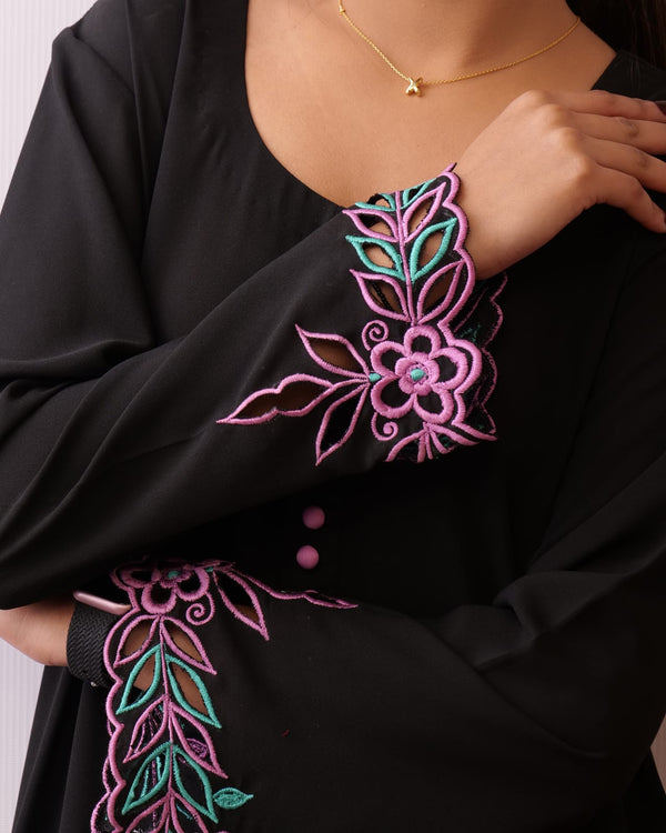 Black Blossom - Embroidered Floral