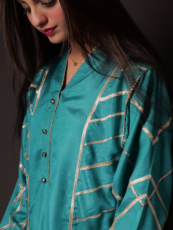 Teal Green Shirt with Gota Detailing