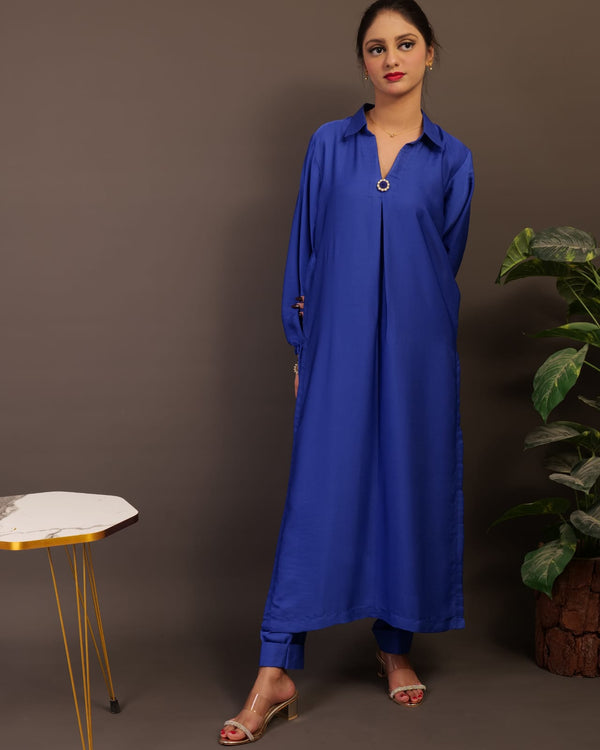 Elegant Sapphire Blue Women's Tunic