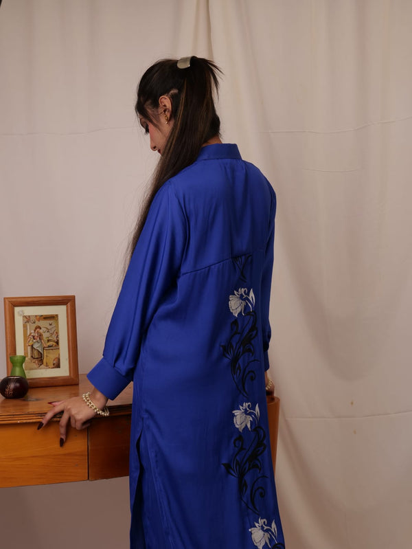 Royal Blue Shirt with Floral block print